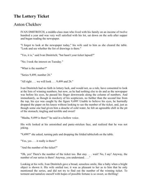 Characters Of The Lottery Ticket By Anton Free Essays.